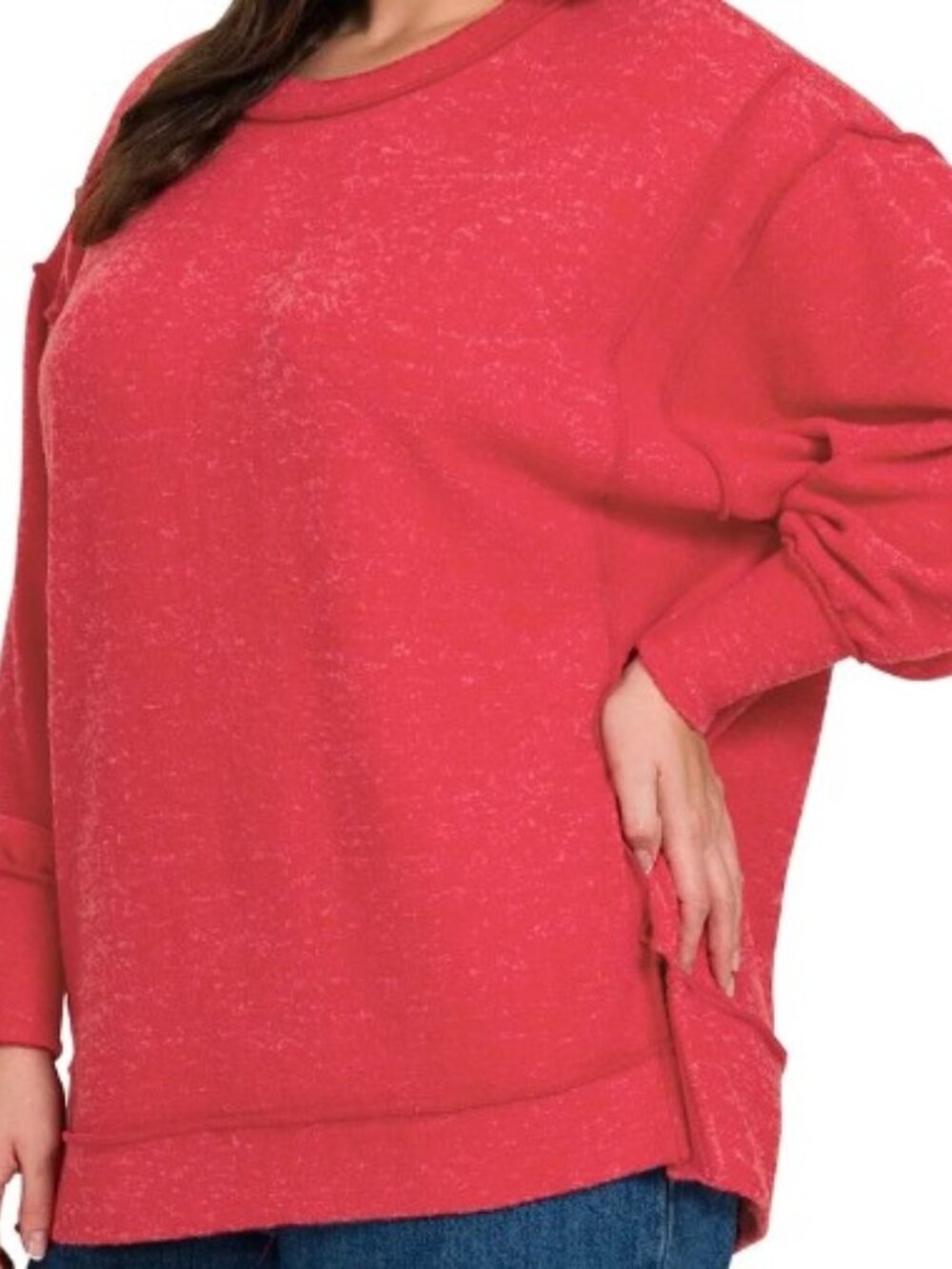 New Dark Red Hacci Brushed Melange HACCI Hi-Low Hem Sweater